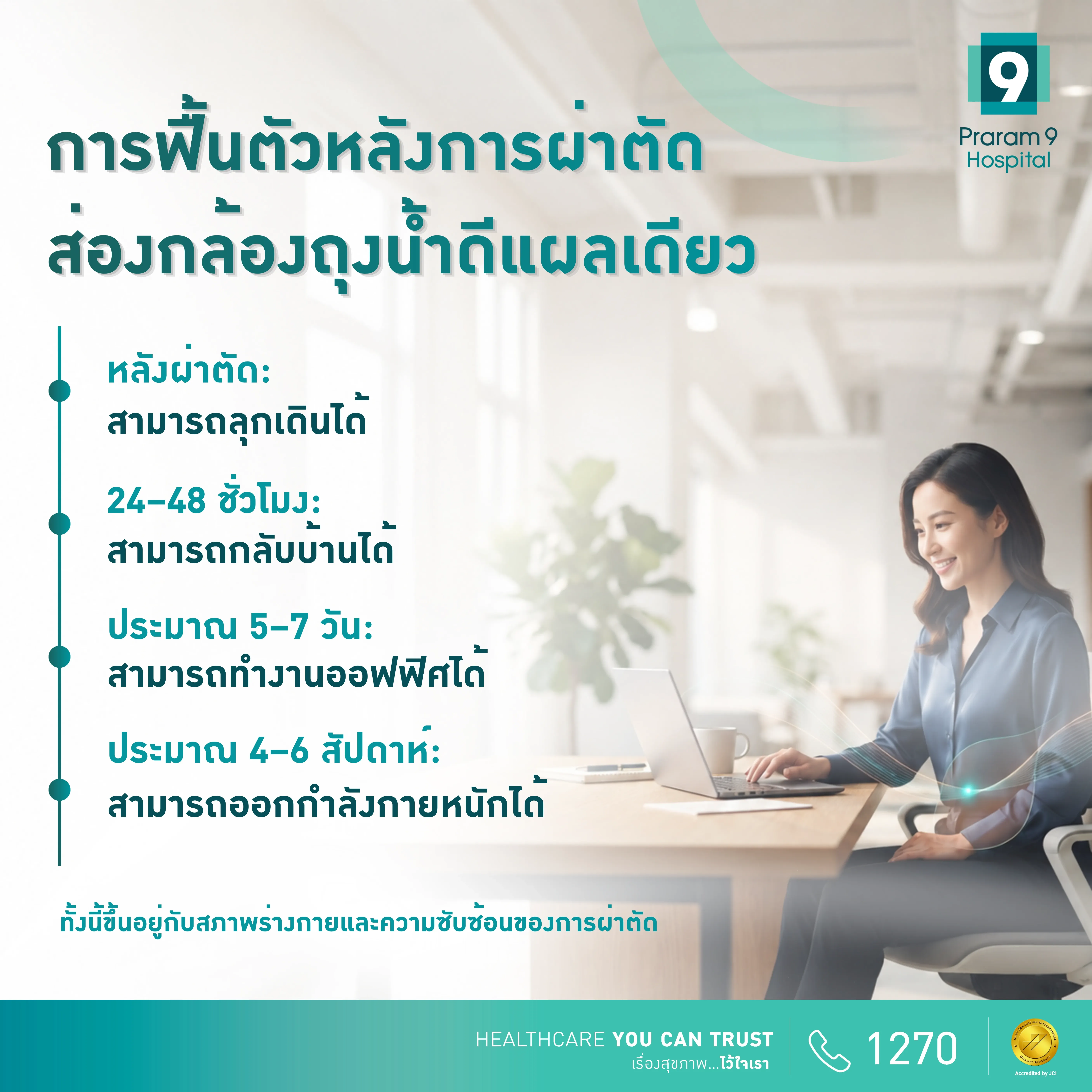 การฟื้นตัวหลังการผ่าตัดส่องกล้องถุงน้ำดีแผลเดียว